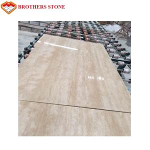 Quality Brothers Stone Beige Travertine Wood Vein Marble Stone Slab High Polished Degree wholesale