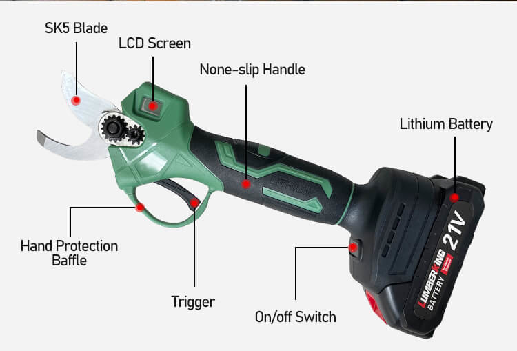 21V Battery Powered Pruner Cordless SK5 Blades Pruning Shear With LCD Display