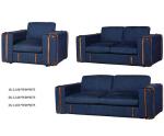 Industrial Style Retro Rattan Vintage Solid Wood Jean Fabric Sofa Set