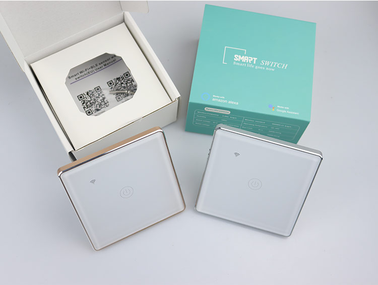EU Standard Tuya Smart Switch 2 Gang LED Sensor Light Voice Control Wifi Smart Timer Switch
