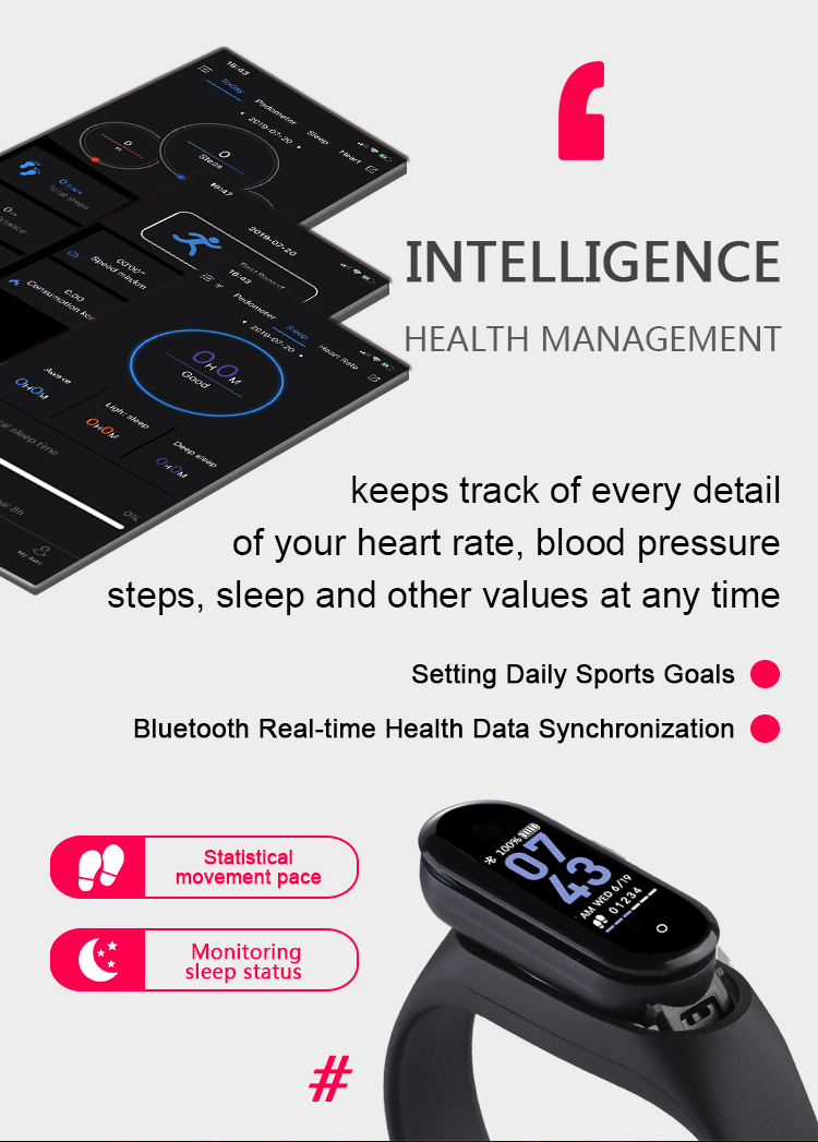 Pedometer Full Touch SmartWatch Calories Band Blood Pressure Bracelet 0.96inch