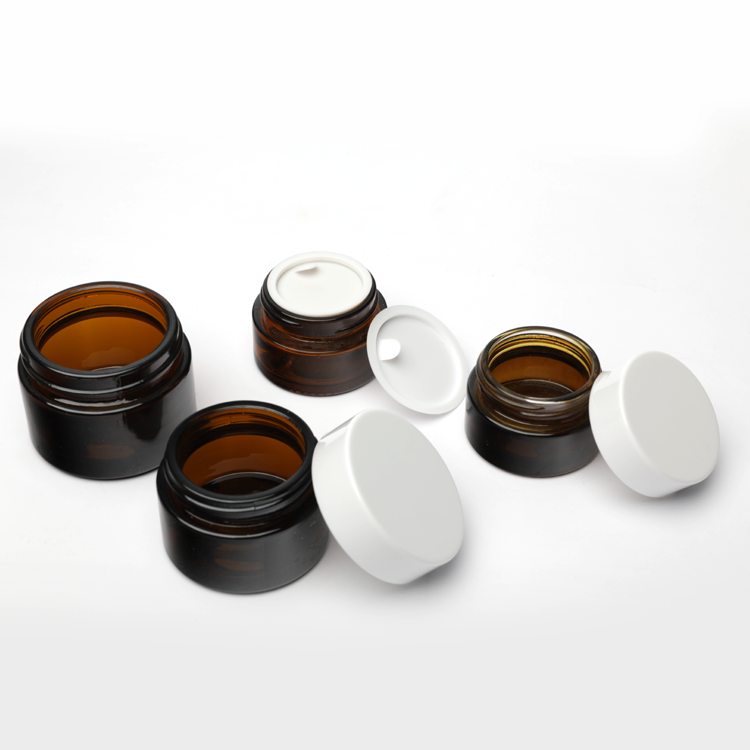 30g 1oz Round Amber Glass Cream Jars Cosmetic Containers With Screw Cap
