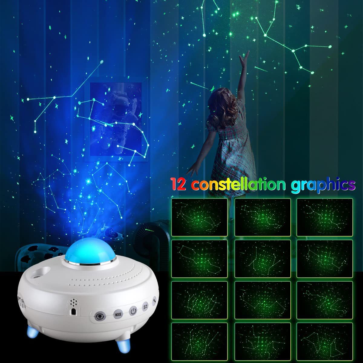 2022 New Star Projector Night Light 12 Constellations Projection Night Light for Home Holiday Decoration Gift