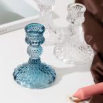 Blue Depression Tapered Color Glass Candle Holder Pressed Diamond Pattern