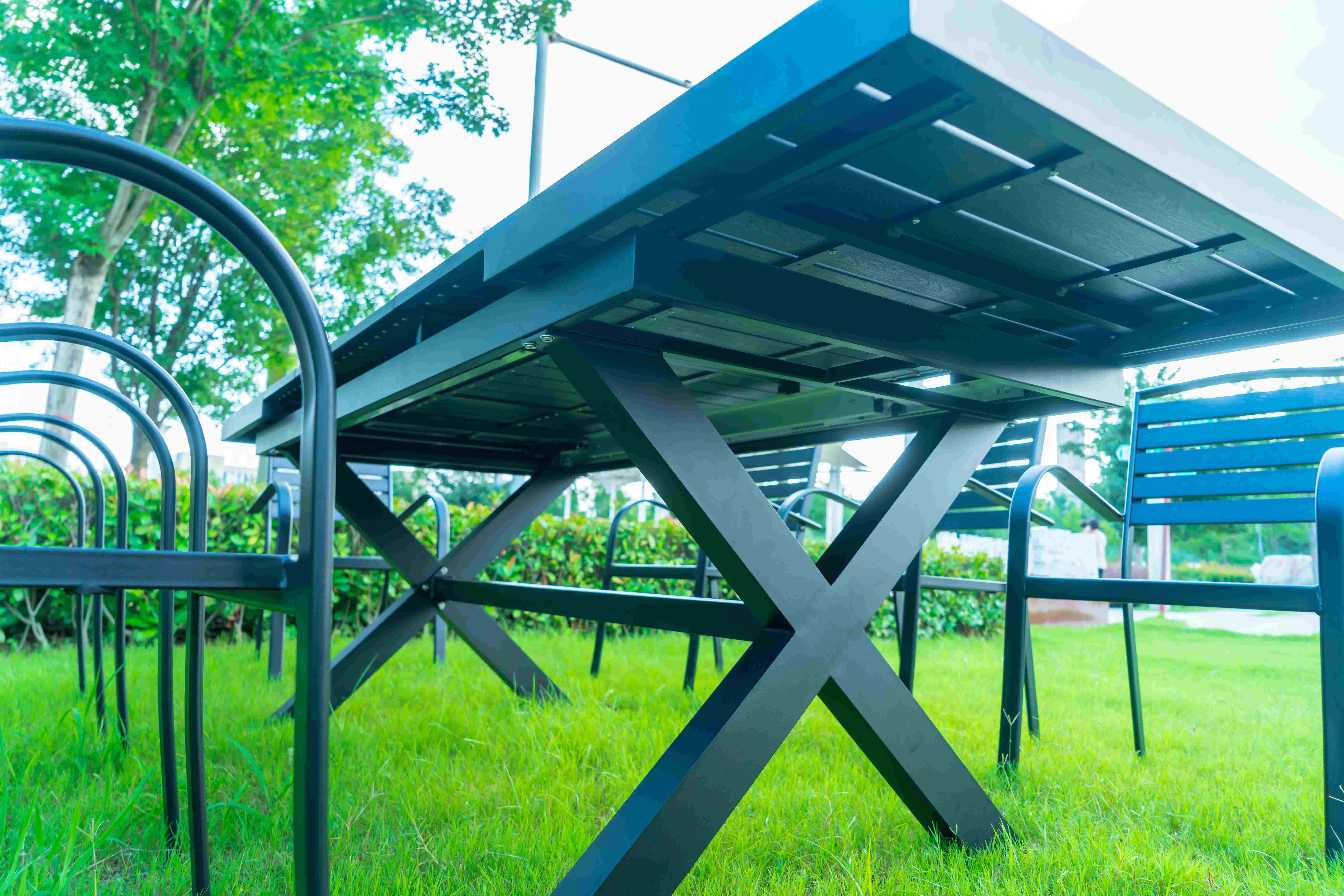 9 Pieces Black Plastic Wood Modern Outdoor Garden Furniture Table Set 8-10 Seater Extendable Patio Dining Table Chairs