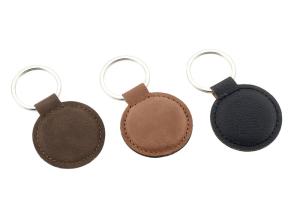 Quality Debossing Logo PU Personalised Leather Keychain Round Zinc Alloy Brown wholesale