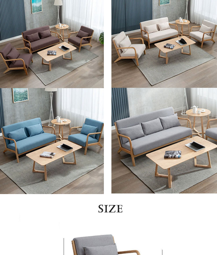 Living Room Sofa Set Furniture Disassembled Armrest Wood Chair with Modern Design and Deep Brown/Creamy White/Blue/Gray Color