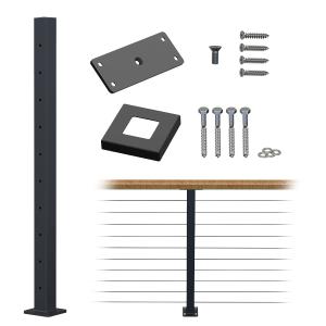 Quality Powder Coated Iron Flat Top Connector Cable Railing Post for Wood Concrete Stair Deck wholesale