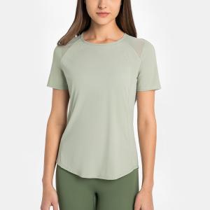 Quality Athletic Ladies Yoga Tops / Short Sleeve Workout Shirts With Breathable Mesh wholesale