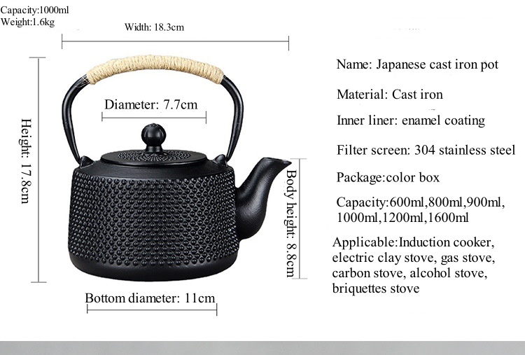 Japanese Cast Iron Tea Coffee Kettle Pot Set Perfect for Home Travel Black Accessories