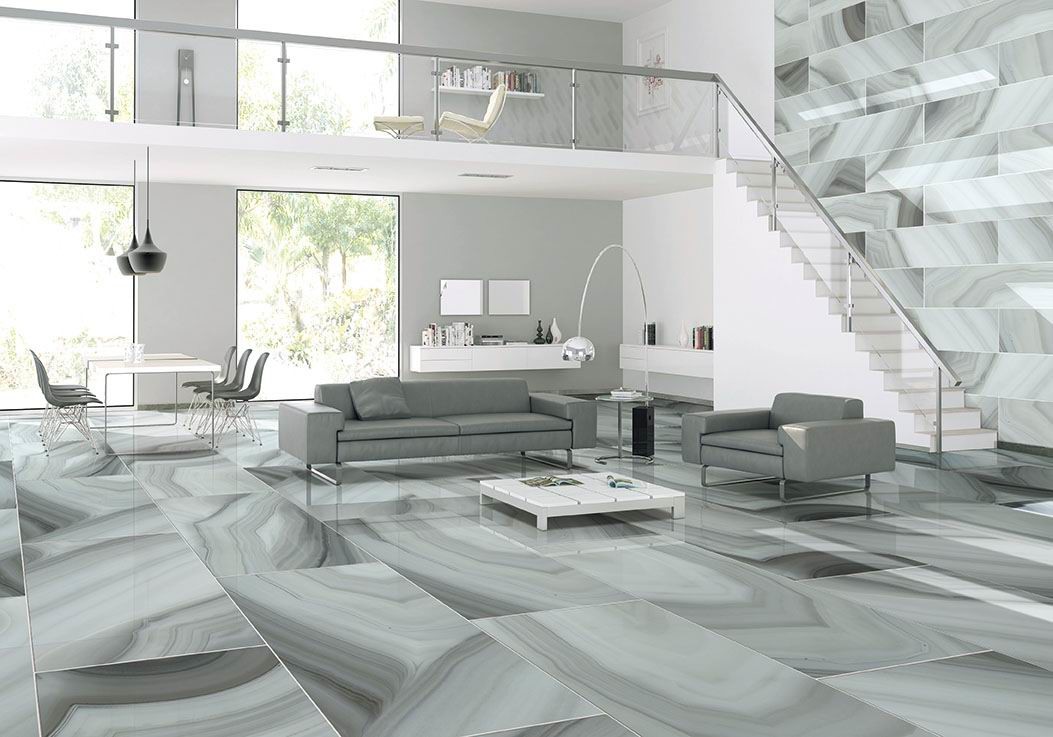 Glazed Digital Polished Porcelain Wall Tile Agate Grey Color Acid - Resistant