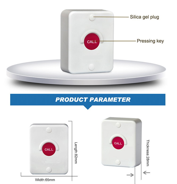 Wireless pager system full waterproof hospital nurse call button for toilet