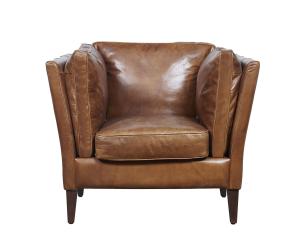 Quality Cotton Figurine Wooden Leg High Back Leather Armchair , Brown Leather Occasional Chair wholesale
