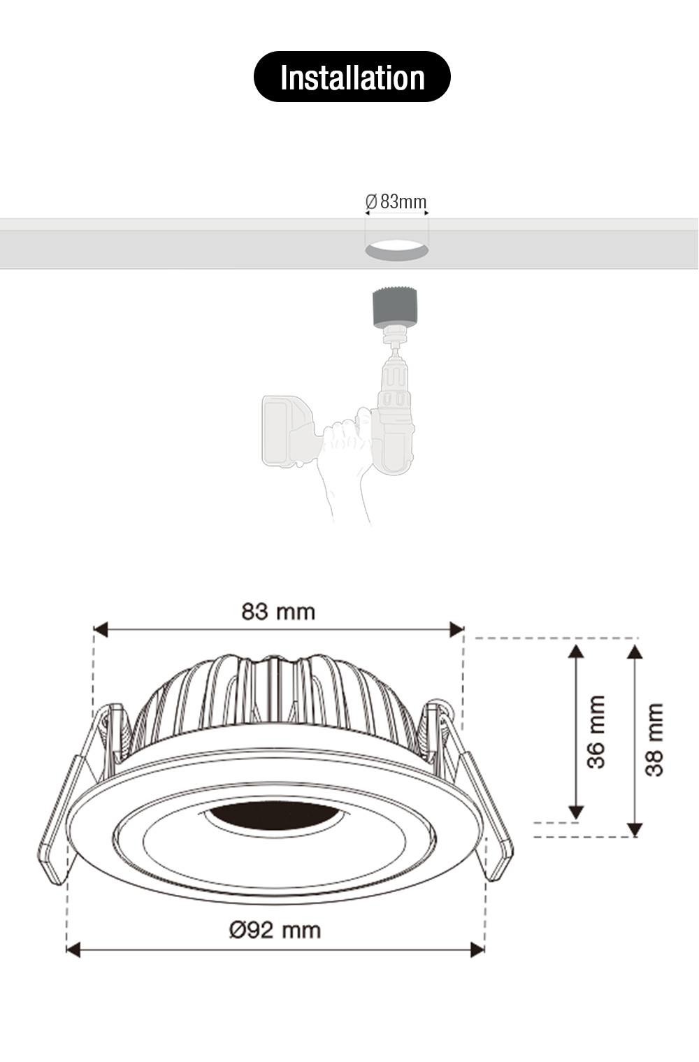 CE EMC LVD ROHS Warm Dimming LED Downlight 95Ra 11W 220-240V Aluminum