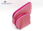 Modern Style Fabric Makeup Bag Pink White Stripe Satin Cloth Size 22X4.5X18cm