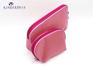 Quality Modern Style Fabric Makeup Bag Pink White Stripe Satin Cloth Size 22X4.5X18cm wholesale