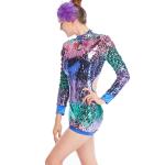 MiDee Full Sequins Ombre Neon Color Sequined Long Sleeve Dance Biketard Jazz