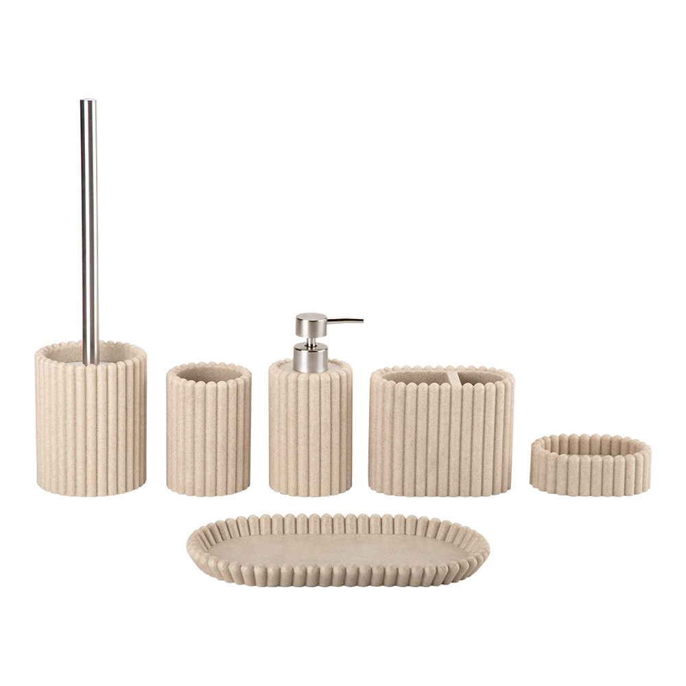 Sandstone bathroom accessories set round with vertical stripe hand soap bottle soap dish for bathroom
