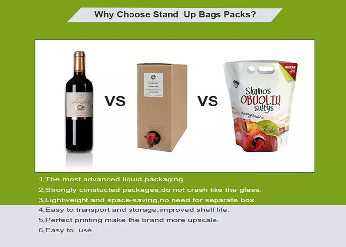 Wine Beer Liquid Stand Up Pouches With Butterfly Valve 1.5L 2L 3L 5L