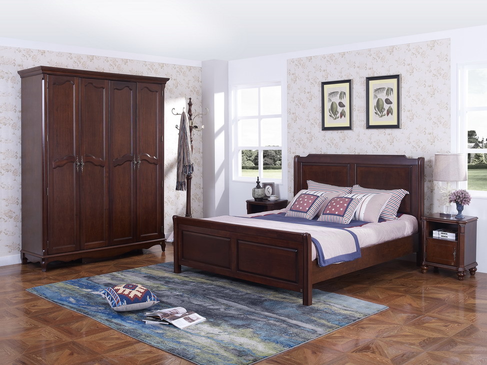 Rubber Wood bedroom Furniture good quality Headboard Bunk bed 1.8 /1.5 M with Cloth cabinet for leisure hotel interior