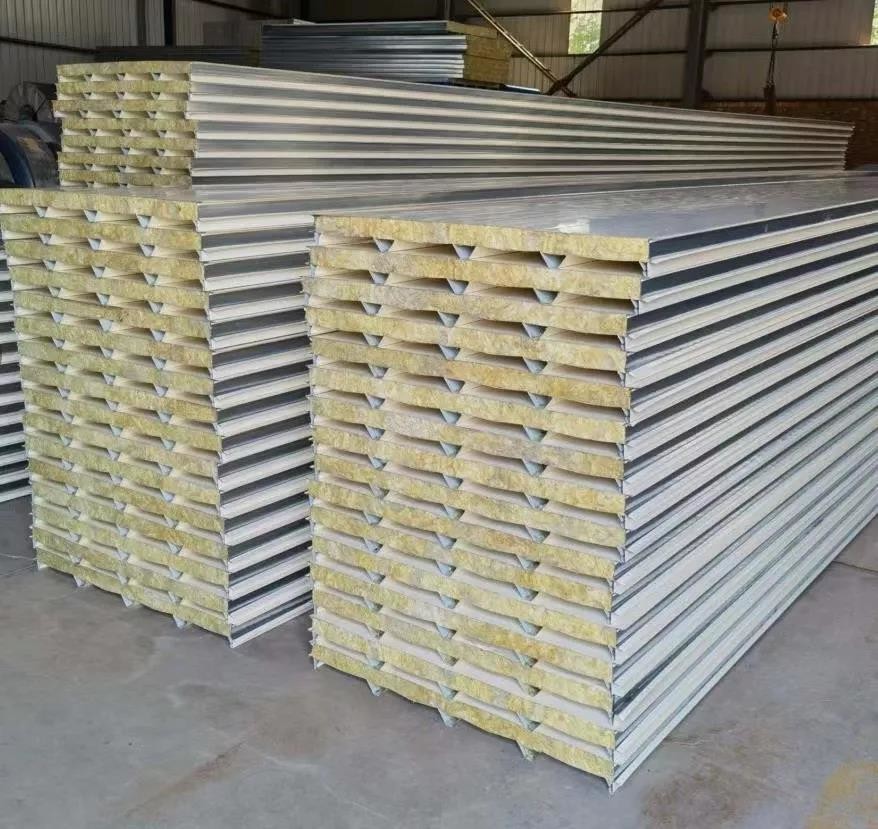 Fireproof Cheap Thermal Insulation Rock Wool Sandwich Panel Board Metal Skin 0.5mm