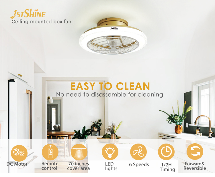 1stshine 20-inch Low Profile Gold Ceiling Fan with LED Light and Wall Control Switch