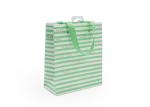 Green Eco Friendly Striped Paper Bags With Handles Glossy Lamination