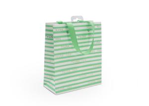 Quality Green Eco Friendly Striped Paper Bags With Handles Glossy Lamination wholesale