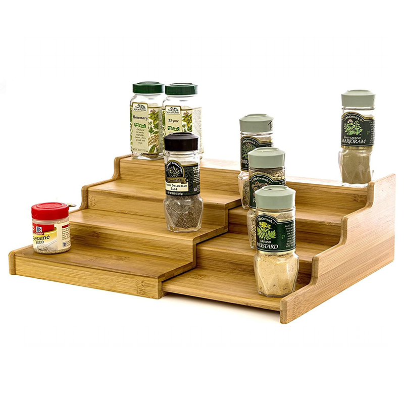 Multifunctional 4 Tier Organic Solid Bamboo Expandable Spice Rack For Modern Cabinets