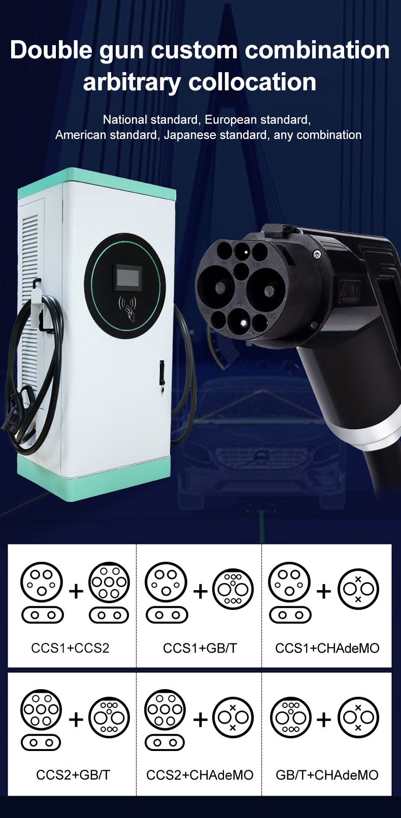 120kW DC Floor-Mounted Energy Electric Vehicle Charging Station with 4G OCPP WIFI and 200-750VDC Output Voltage Range