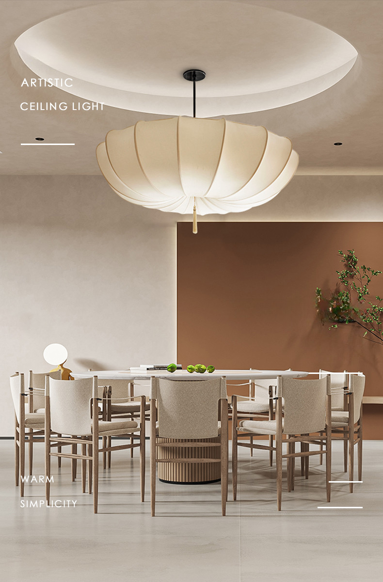 French Cream Bedroom Chandelier Japanese Style Living Room Dining Room Fabric Villa Wabi Sabi lamp(WH-AP-593)