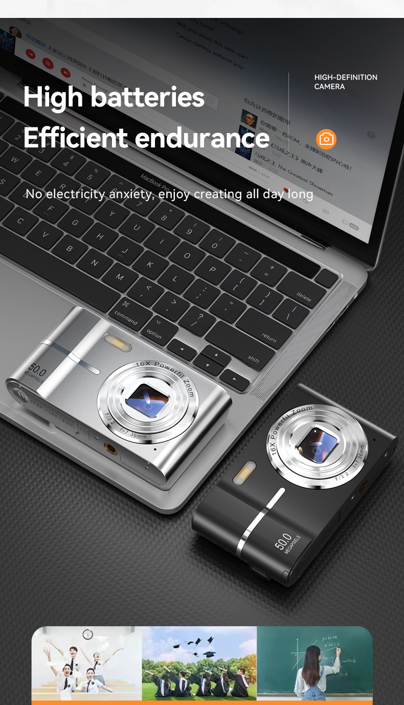 Customized 50MP Optical Lens 16X Zoom Autofocus 1080P Professional Video Camera Self-Timer Anti-Shake Features Students Kids