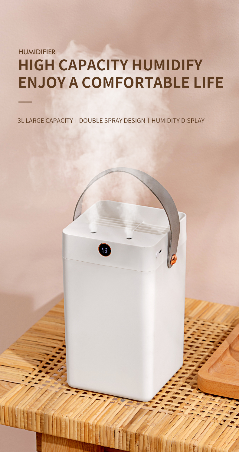 3L Large capacity Double Spray Diffuser Humidity Cool Mist Nebulization Air Humidifier With Digital Screen Display