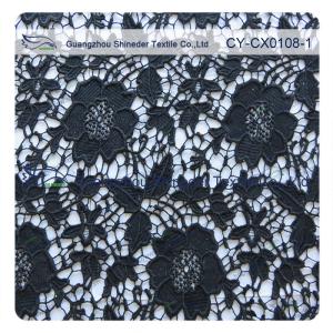 Quality White / Black Color Nylon Cotton Floral Dress Fabric , Embroidered Lace wholesale