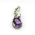 Fashion Jewelry Sterling Silver 7mmx9mm Oval Amethyst Cubic Zircon Pendant