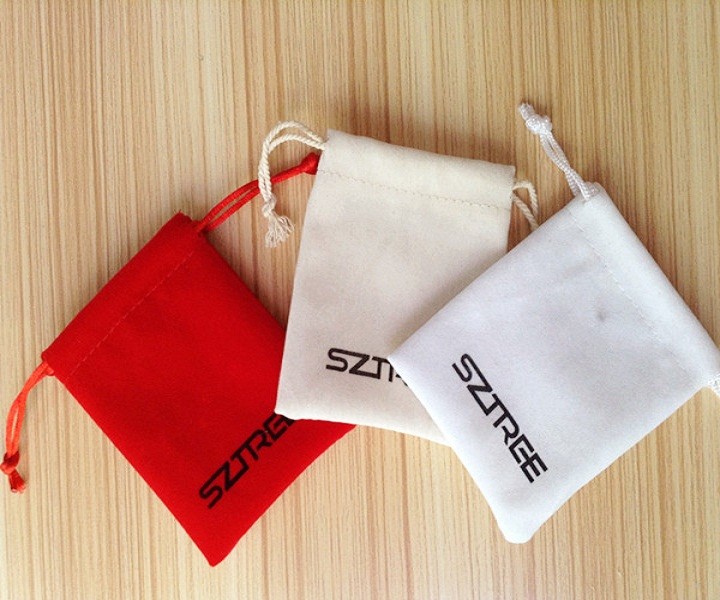 Custom Logo Printed Natural Velvet Drawstring Jewelry Pouch