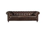 Full Handwork Vintage Cigar Leather Three Seater Chesterfield Sofa With Deep