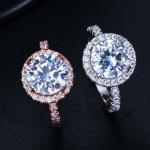 925 Sterling Silver Princess Ring Round Sparkling Ring Love Heart CZ Rings for