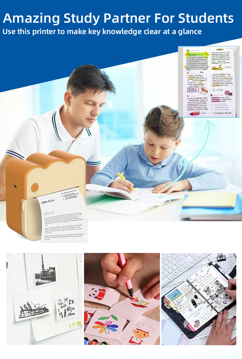 1200mA 3.7V Thermal Portable Mini Inkless Printer Sticker 203DPI