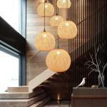 Chinese Bamboo Ball Pendant Lights Weaving Living Room Decoration Rattan Hanging