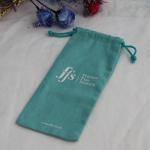 Cotton Fabric Velvet Drawstring Jewelry Pouch Green Color Printed Logo For