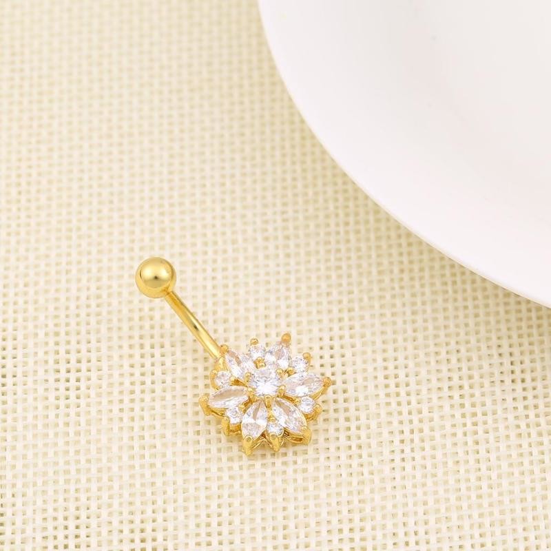 Hot selling flower zircon navel belly button ring body piercing jewelry