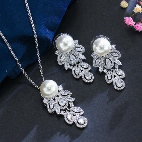 Luxury Crystal Bridal Wedding Jewelry Pearl Rhinestone Women Girls Necklace Sets