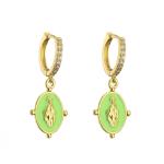 Crystal Rhinestone Hoop Earrings Gold Plated Virgin Mary Pendant OEM