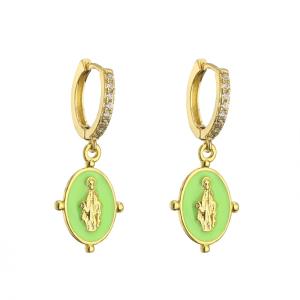 Quality Crystal Rhinestone Hoop Earrings Gold Plated Virgin Mary Pendant OEM wholesale