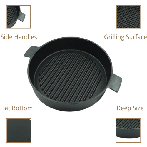 OEM ODM Cast Iron Frying Pan 24.5/26.5cm BSCI For Induction Stove Tops