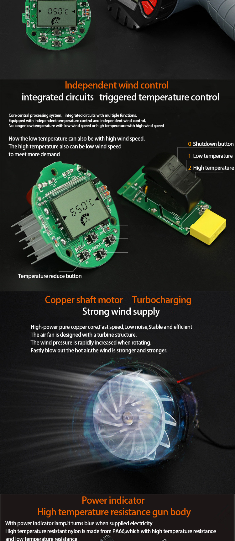 220V Hot Air Heat Gun AC Green 1916 2000W With Temperature Digital Display