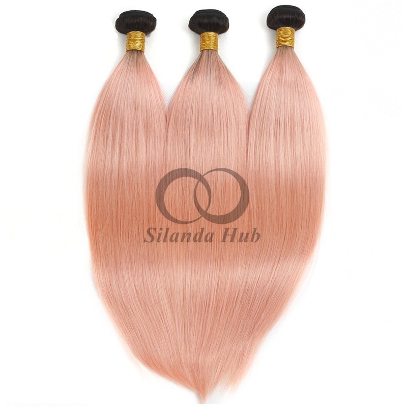 #T1B/Pink Straight Remy Human Hair Bundles Sew In Weave Bundles Brazilian Bundle Deals