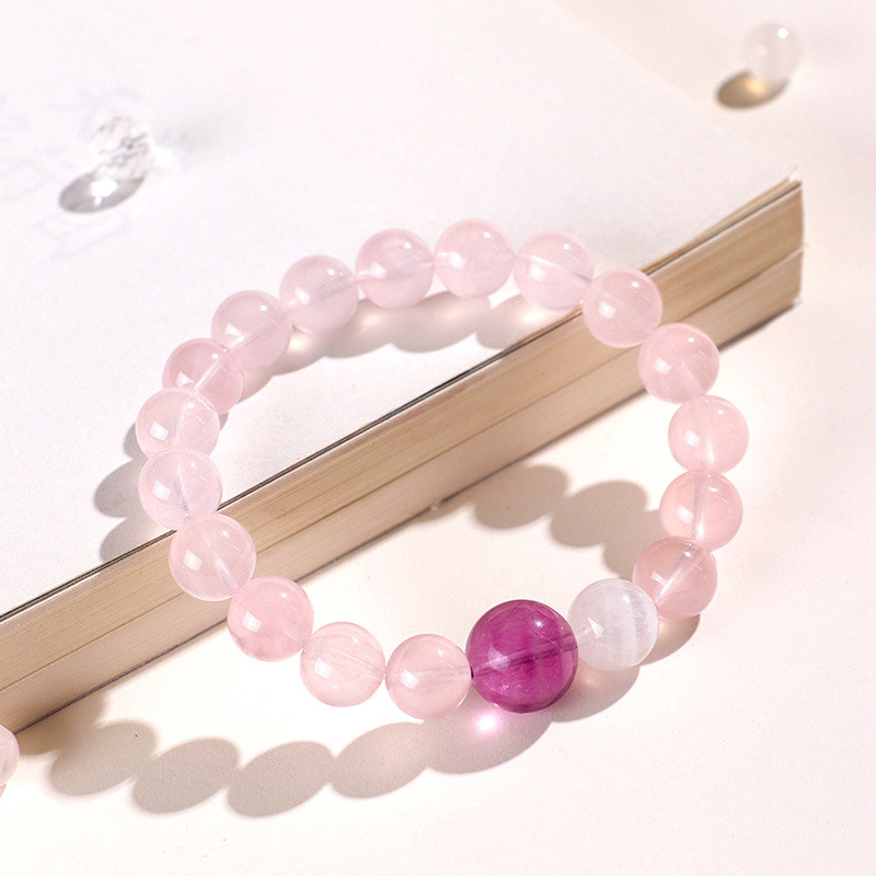 Agate Rose Quartz Bracelets Pink Quartz Bracelet Natural Stone Beaded Bracelets Handmade Stretch Gemstone Bracelet Agate Healing Crystal Bracelet
