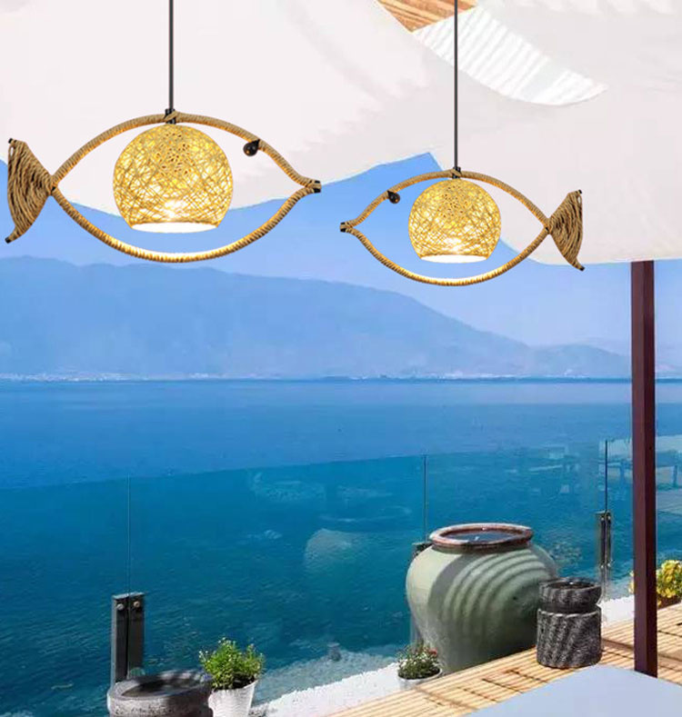 Fish Shaped Rattan Woven Hotel BarLamp Creative Chinese Style Retro lamp(WH-WP-89)